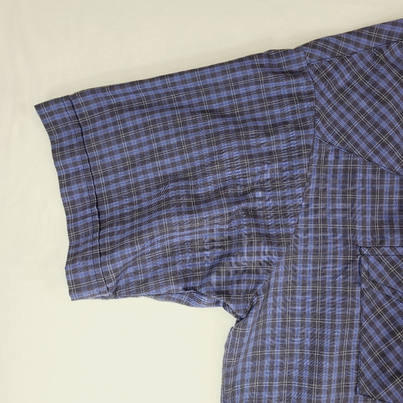 Plains Western Wear Blue Plaid Shirt Short Sleeve Pearl Snap Buttons Size Large - Picture 6 of 13